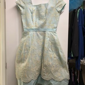 True Vtg 50s Flocked Blue Dress - Union Label!